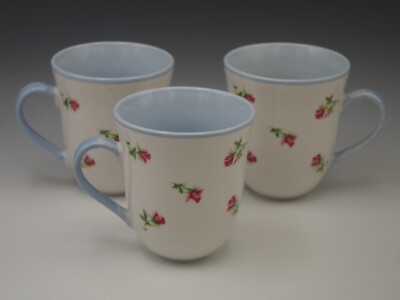 LAURA ASHLEY HATHAWAY ROSE BLUE SET OF 3 MUGS | eBay