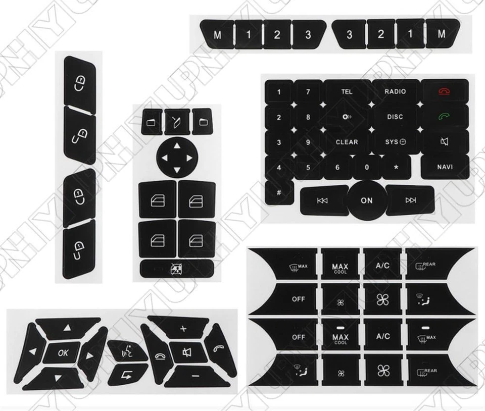 1 Set Matte Black Door Lock Window Button Repair Decals Kit For Mercedes Benz V2 - Imagem 2 de 4