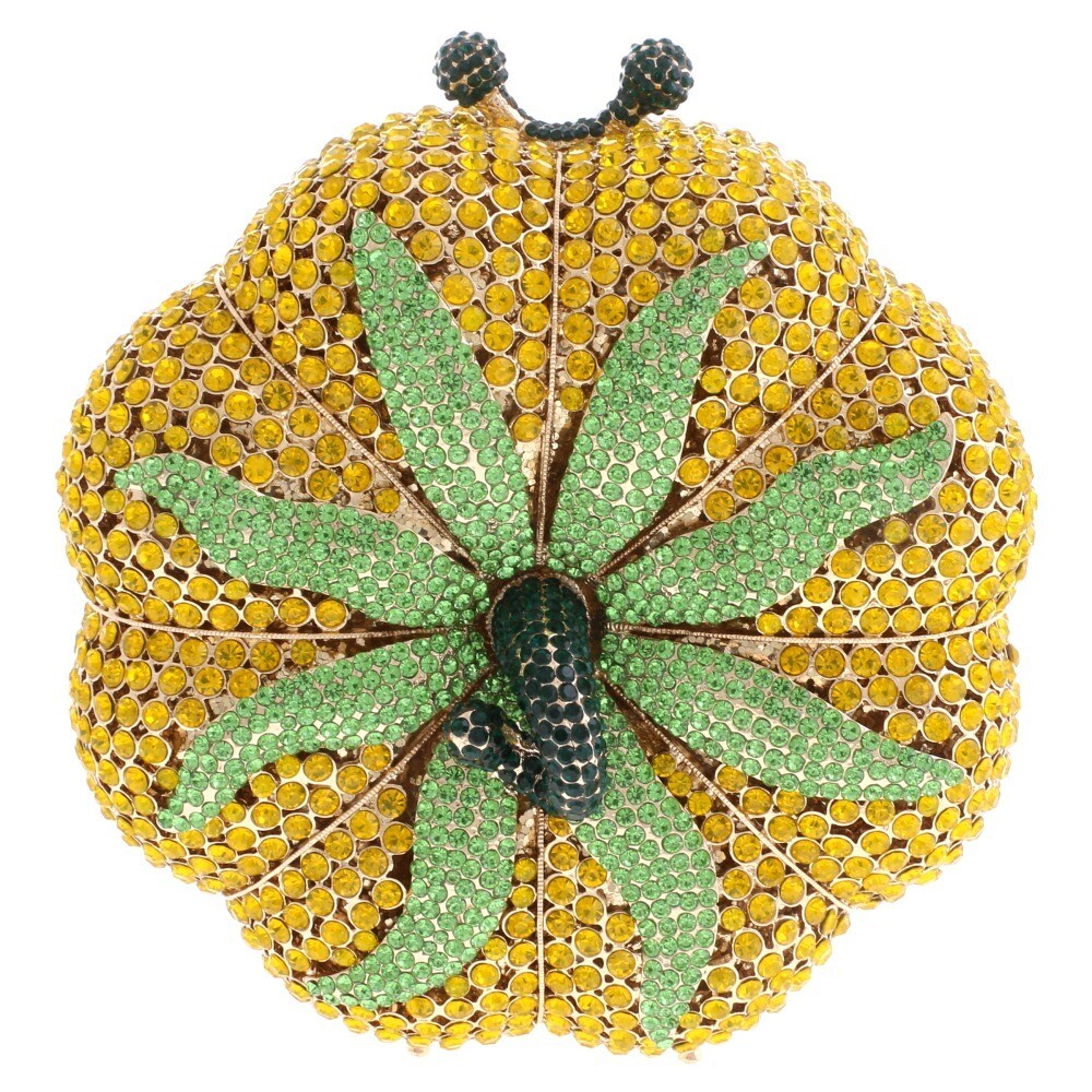 Gold Metal Yellow Rhinestone Evening Clutch Bag HB5162-YEL