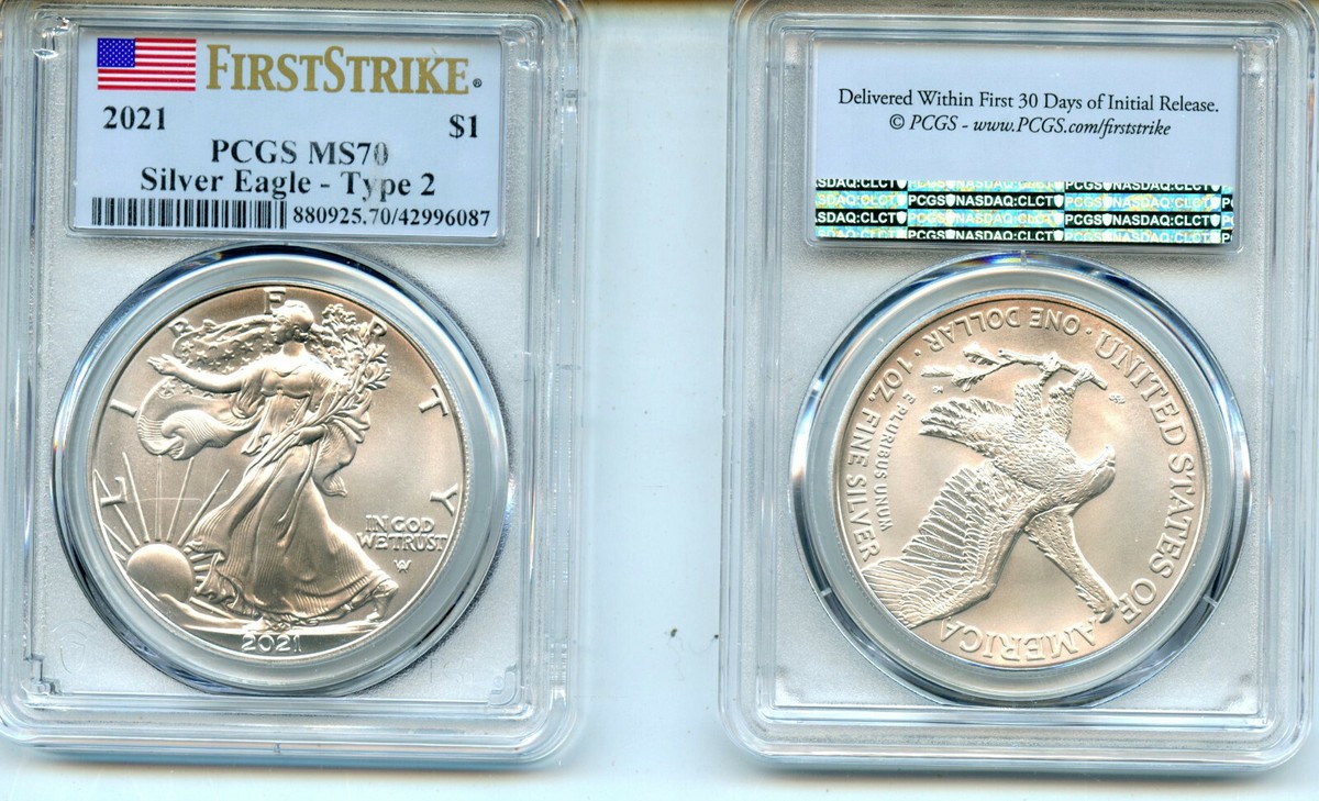 2021 Type 2 ASE PCGS MS70 Coin FS Silver Eagle Dollar Amricons