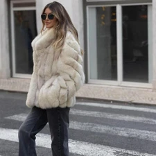 Women Real Blue Fox Fur Coat Genuine Fur Jacket Winter Natural White Fur Outwear