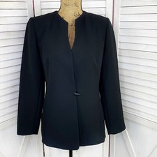 Dress Barn Blazer Women 4 Black Single Button Single Breasted Pockets Collarless