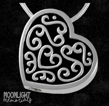 New Embossed Heart Cremation Urn Keepsake Ash Silver Memorial Necklace
