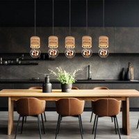 HäNgelampe Esstischleuchte Pendellampe Holz Wohnzimmerlampe 5 Flammig H 120 Cm