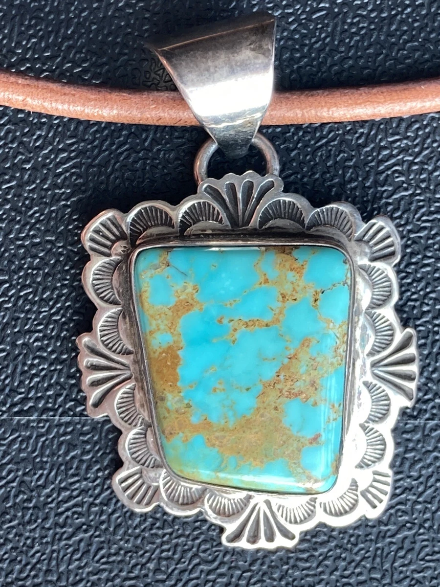 Native American Handmade by Alex Sanchez Silver Pendant with Turquoise