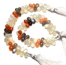 Natural Gem Multi color Moonstone Faceted 8x6MM Size Teardrop Shape Beads 6"