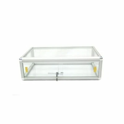 AMERICAN DRESS FORMS Aluminum Framed Tempered Glass Counter Top Display Case with Front Lock