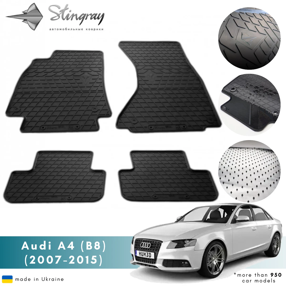 Car Floor Mats for Audi A4 B8 2007 2015 All Weather Rubber Set of