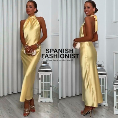 ZARA WOMAN NWT SS25 YELLOW SATIN HALTER MIDI DRESS ALL SIZES 3592/399/300 |  eBay