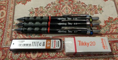 rOtring Tikky 3 er SET schwarz +  Ersatzminen Bleistift 0,5 +Radiergummi
