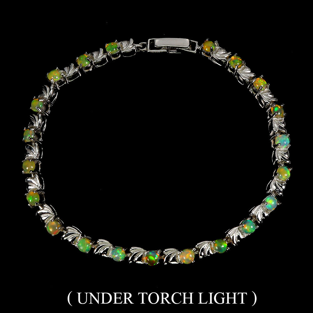 Valentine 925 Silver Bracelet Round Fire Opal 3mm Natural Gemstone Jewelry 8 In