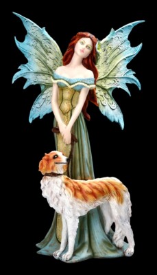 Elfen Figur - Tanya Geht mit Hund Gassi - Fantasy Fee Elfe Dekostatue