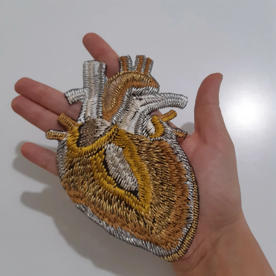 Golden Anatomical Heart Handmade Embroidered Patch - Image 4 of 4