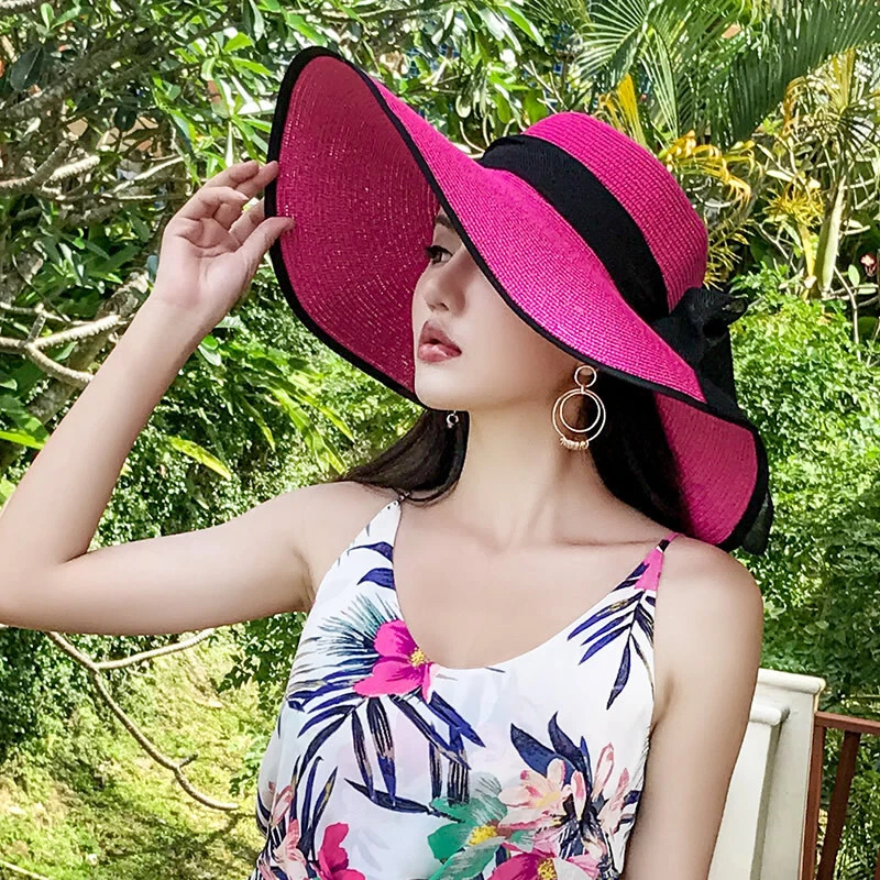 Summer Large Sun Beach Foldable Cap Hat Women Big Wide Brim Straw