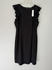Tahari Black Dress  Ruffled Sheath Dress Little Black Dress Size 12 NWT