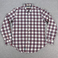 Loden Dager Button-Up Shirt Mens XL Plaid Red White 100% Cotton Made in USA