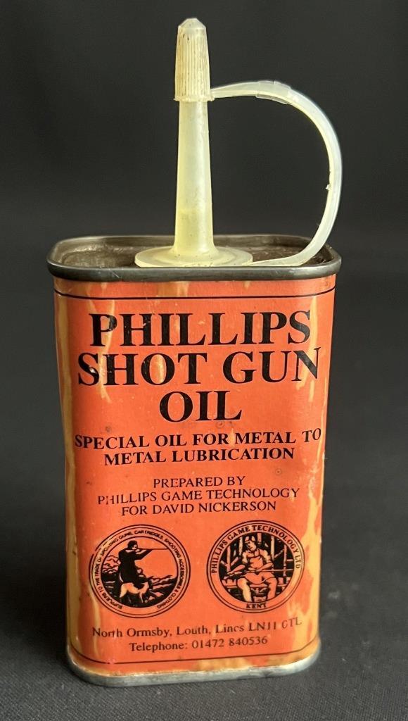PHILLIPS SHOT GUN & RIFLE BARREL LUBRICATING OIL 125 ML VINTAGE CAN TIN