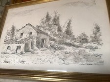 Arte Sarda Quadro Pietro PAUTASSO china tempera Paesaggio Sardegna Cagliari 900