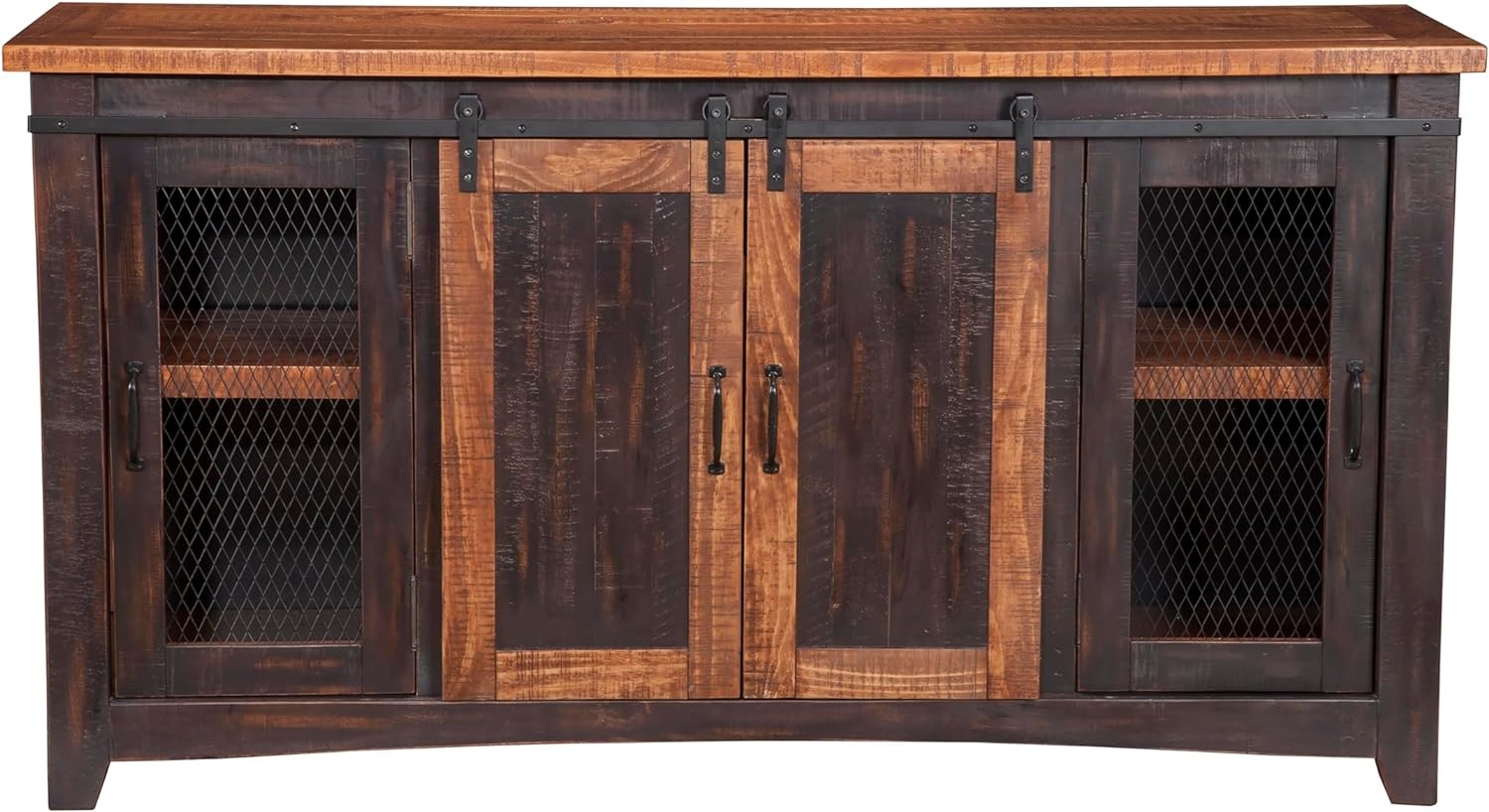 Santa Fe 70" Solid Wood TV Stand, 65"W X 35"H X 19"D, Antique Distressed Pine