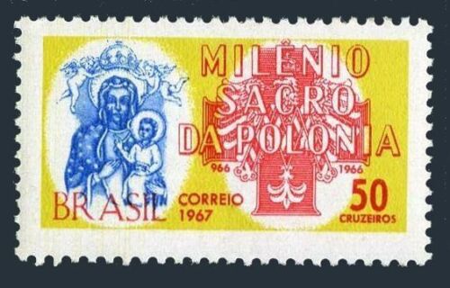 Brazil 1034 block/4,MNH.Mi 1127. Christianity in Poland,millennium.1967. - Afbeelding 1 van 1