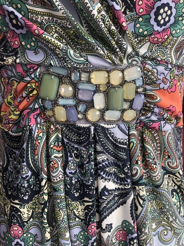 WOMENS MAXI DRESS WALLIS PETITE 8 DIAMANTE BUCKLE PAISLEY PATTERN MULTI NEW - Picture 5 of 9