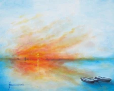 OIL PAINTING SUNRISE ON THE LAKE STUNNING LARGE NEW IMPRESSIONISM ARTIST SIGNED