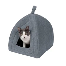 Furhaven Cat Bed Cave for Indoor Cats & Small Dogs, Washable & Foldable w/ Re...