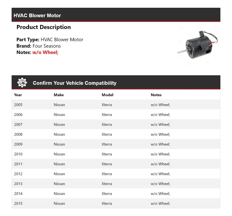 Motor soplador de climatización para Nissan Xterra 2005-2015 4 estaciones 2006 2007 2008 2009 2010 Foto 2 de 4