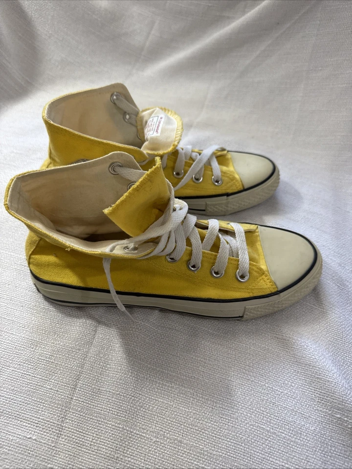 Vtg 70s Converse Hi Tops Yellow Logo Chucks Mens 5.5 Womens 7.5 Euro 38 - Image 3 of 4