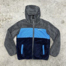 Eddie Bauer Jacket Youth Large 14/16 Gray Blue Hooded Sherpa Fleece Colorblock