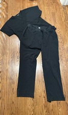 Mandala Women's 2XL Black Solid Medical Scrub Set V-Neck Top Cargo Pants
