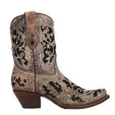 Corral Boots Glitter Tooled Inlay Snip Toe Cowboy Booties Womens Brown Casual Bo