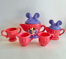 Vintage Disney Minnie Mouse Pretend Play Tea Set Teapot Sugar Bowl w/ Cups