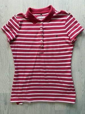 Tommy Hilfiger Damen Poloshirt kurzarm Pink/Weiß gestreift Baumwolle XS