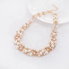 Crystal Imitation Pearl Wedding Bridal Necklace Earrings Jewelry Set For Women