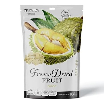 Freeze Dried Durian Snacks - Sweet, Non-GMO, Vegan, No Added Sugar - 56.7g Bag