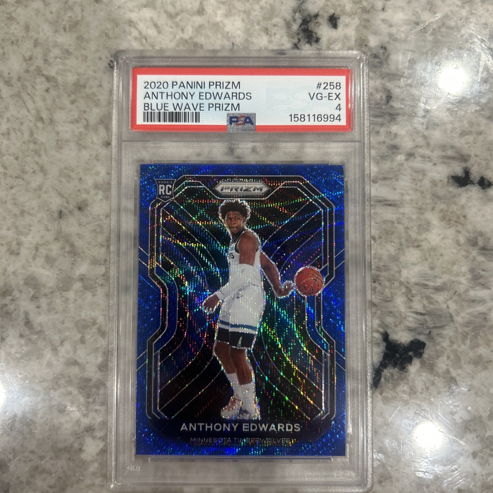 PSA 4 POP 1 2020 Panini Prizm Anthony Edwards Blue Wave Rookie RC #258