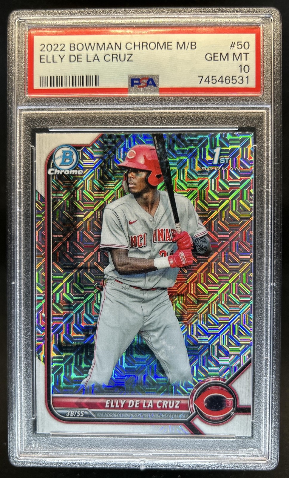 2022 Bowman Mega Box Elly De LA Cruz Mojo Refractor #BCP-50 Reds PSA 10 GEM MINT view 1
