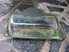 Antique Green Depression Uranium Glass Butter Dish w/ Lid