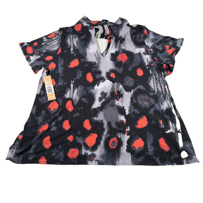 Rachel Roy Womens Curvy Collection Keyhole Short Sleeve Blouse 2X Red Black NEW