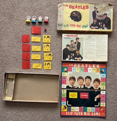 THE BEATLES ''FLIP YOUR WIG'' GAME, MILTON BRADLEY 1964 Almost Complete FLAWS