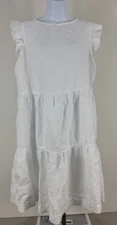 SAKS FIFTH AVENUE White Linen Flutter Cap Sleeve Tiered Dress Sz M
