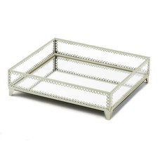 Beautiful Iron & Glass Shiny Silver Trim Glass Tray Home Decorative Collectible