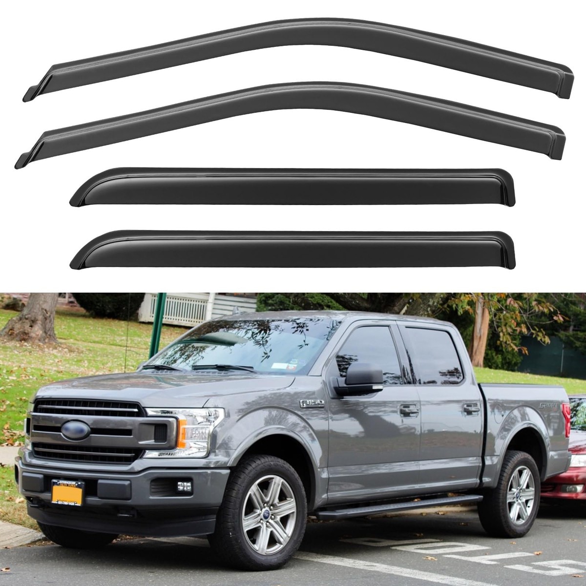 In Channel Window Rain Guards Fit 2015-2021 Ford F-150 Super Crew Out-Channel Vent S Rain Sun Wind Guards Shade Deflectors By Window Visor - Foto 7