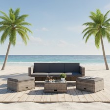 Gartenmöbel Sitzmöbel Lounge Set Polyrattan Sofa Tisch 2 Hocker Rattanmöbel