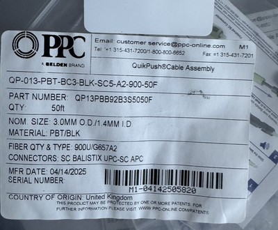 PPC Broadband QuikPush Cable Assembly 50ft Balistix (Bulk 13)