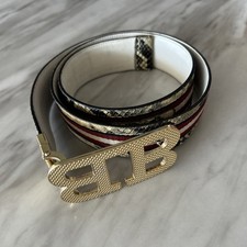 Bally Iconic Buckle Mirror Stripe Snakeskin-Print Belt