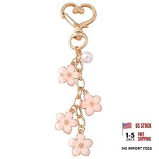 Cherry Blossom Keychain for Women, Flower Bag Charms with Pearl for Pink