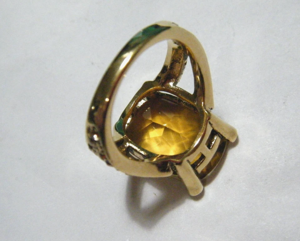 Anillo de cóctel MONET vintage grande dorado con cristal de topacio ámbar talla 7 Foto 4 de 4