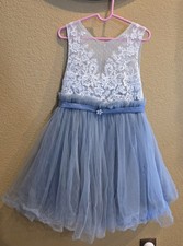 Flower Girl Dress Dusty Blue 4T - 5T Lace and Tulle Wedding Formal